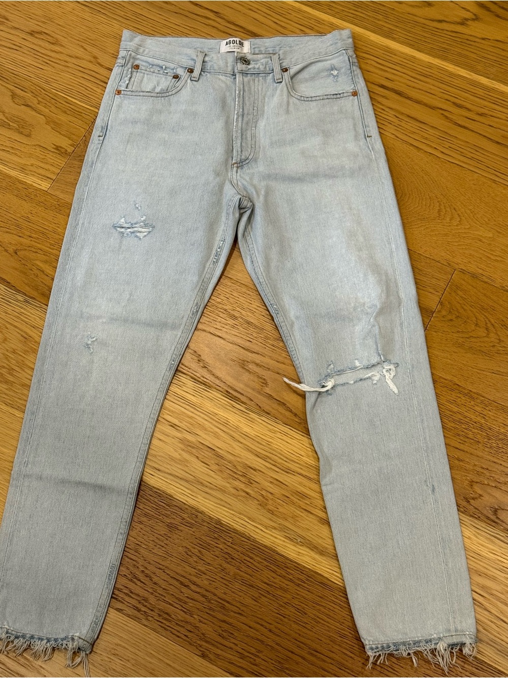 Agolde Jamie High Rise Classic Fit Jeans Light Wash Womens 27 Distressed